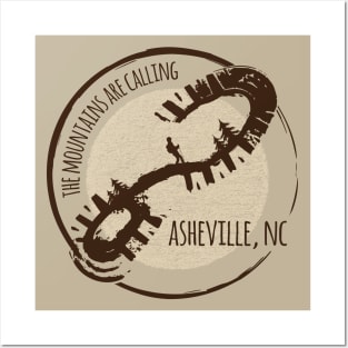 The Mountains Are Calling - Asheville, NC - Brown 27 Posters and Art